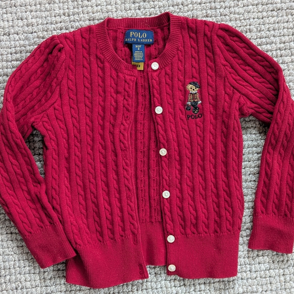 Ralph Lauren Red Cable Knit Cardigan